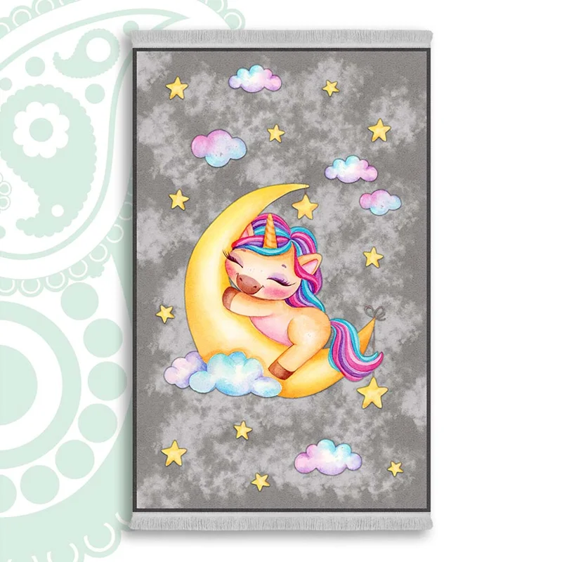 فرش ابریشم ماشینی کودک - طرح یونیکورن کد SK-1036