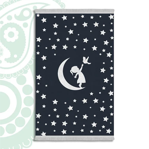 فرش ابریشم نما کودک - طرح ماه و ستاره کد SK-1044