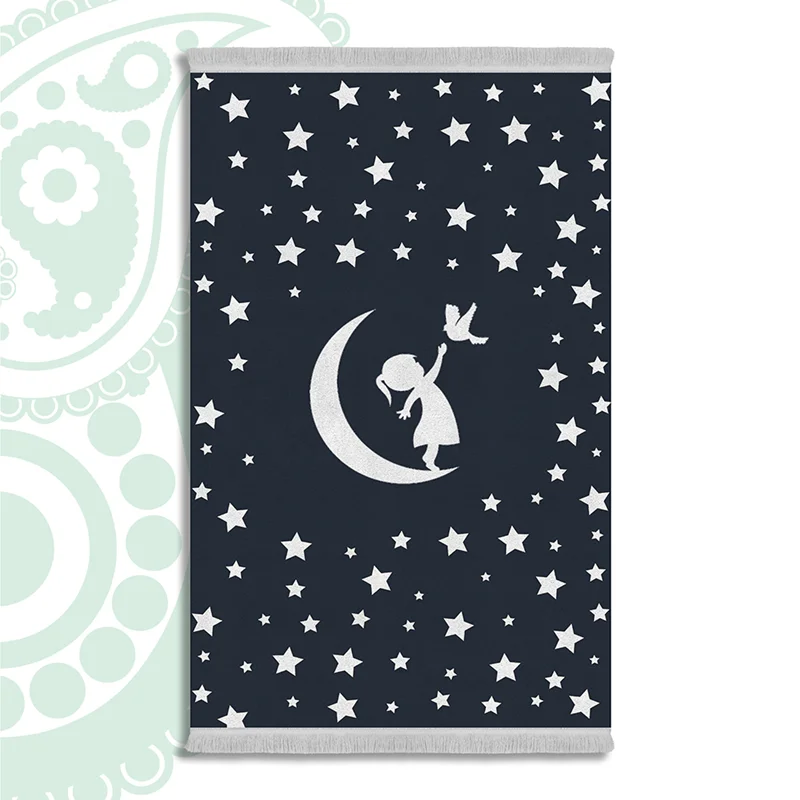 فرش ابریشم نما کودک - طرح ماه و ستاره کد SK-1044
