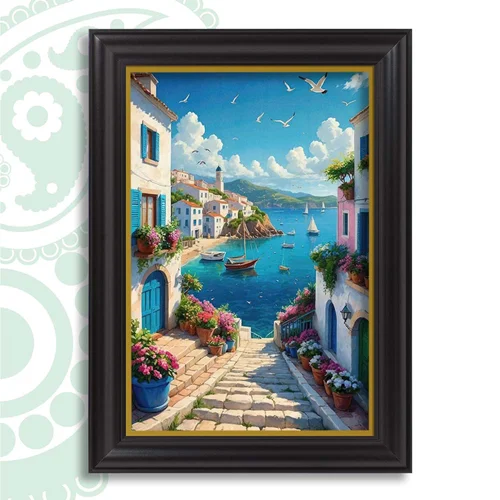 تابلو فرش طرح ساحل مدیترانه کد TS-2573