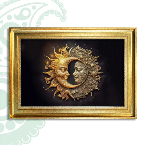 تابلو فرش ابریشم نما ماه و خورشید کد TS-1348